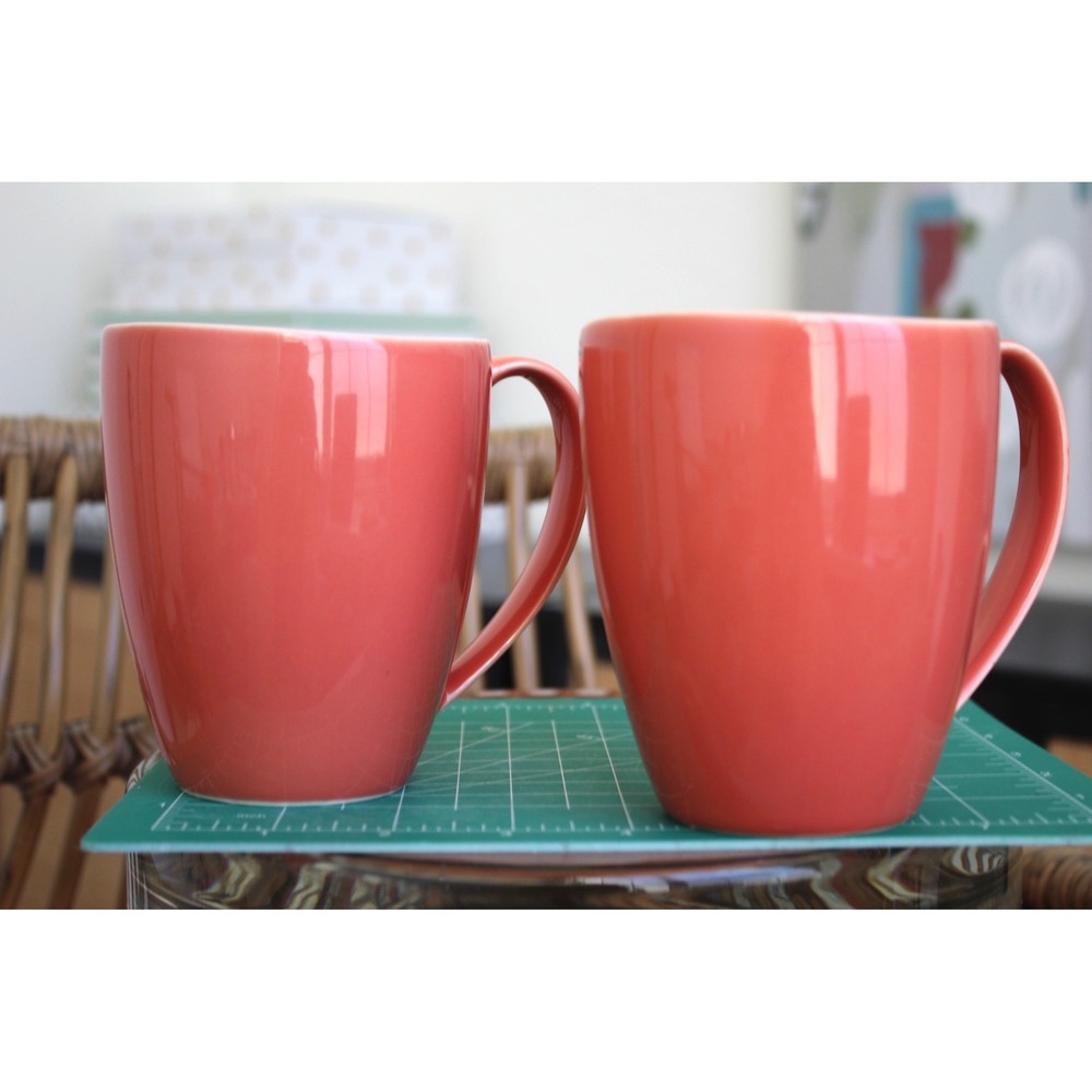 Lenox‎ Kate Spade New York Summer Circle Coral Pink Coffee Mugs Set of 2 Glossy